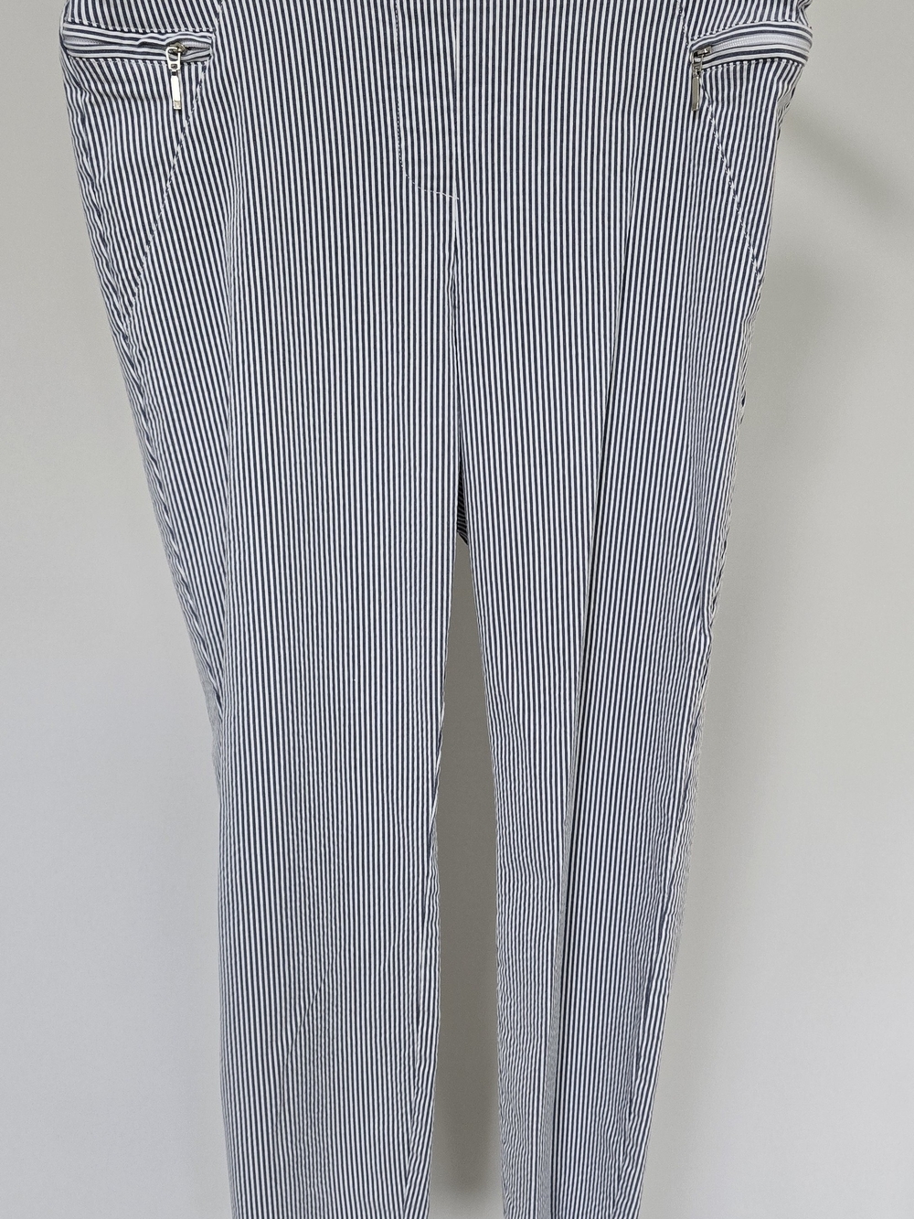 Soho Apparel Navy & White Pinstripe Dress Pants with Zipper Details